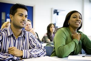Male and Female in class setting